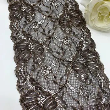 

3y/lot 17cm Coffee Gold Painted Foil Elastic Stretch Lace trim For Clothes Underwear Sewing Craft DIY Apparel Fabrics Lace