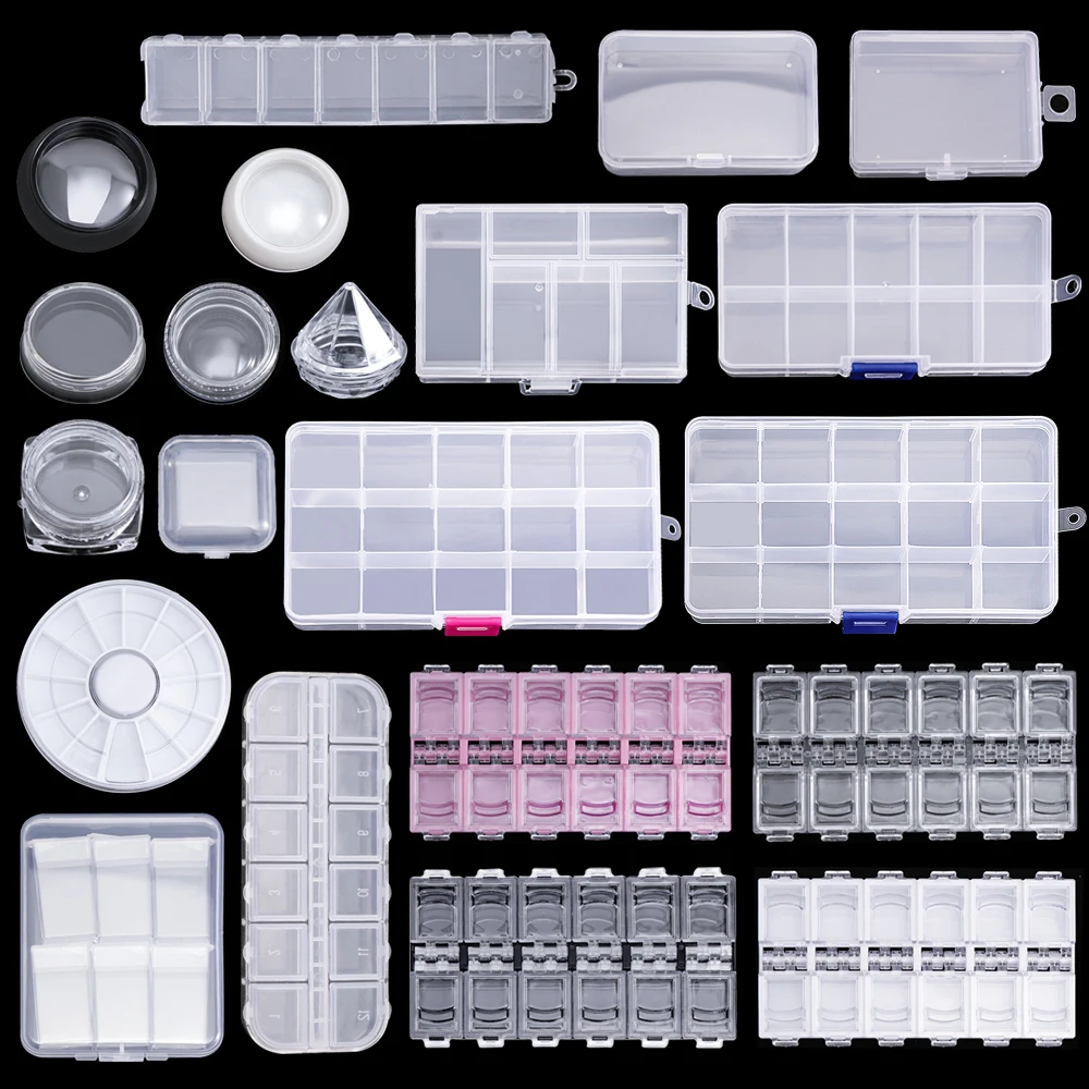 Transparent nail art empty storage case box rhinestones gems DIY jewelry accessories plastic organizer box manicure tool 1Pcs