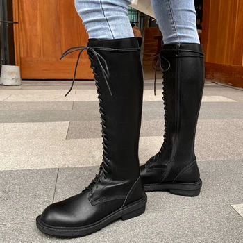 

New Arrivals Brand Quality Shoelaces Leisure Fashion Chic Winter Shoes Boots Women Genuine Leather Cow Skin Riding Boot Female