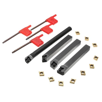 

4Pcs 12mm Lathe Turning Tool Holder + 10Pcs Inserts Holder Boring Bar for Lathe Cutter Metal Turning