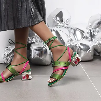 

Low price Women sandals summer boots plus size 22-28cm Sexy Ankle strap Metal buckle European and American womans shoes 6.5cm