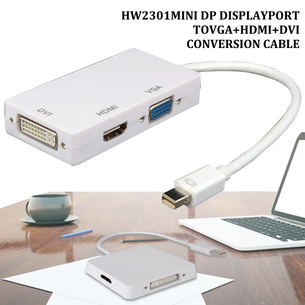 Портативный Mini DP DisplayPort To Vga+ Hdmi+ Dvi преобразования USB-кабель с вилкой Mini Дисплей Порты и разъёмы Plug and Play, удобно брать с собой