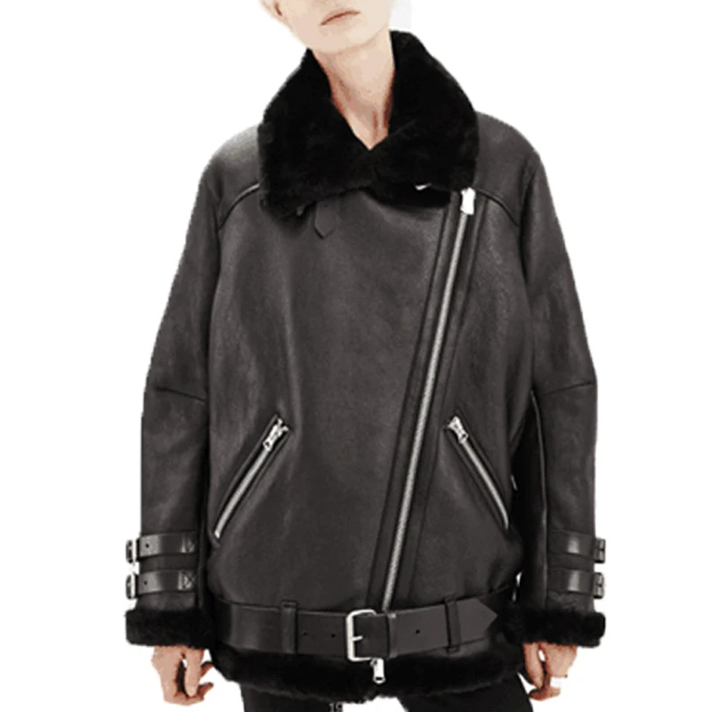 

MLCRIYG Women Faux Leather Jacket Black Motorcycle Coat 2020 Winter Warm Thicken Artificial Fur Warm Coatschaqueta cuero mujer