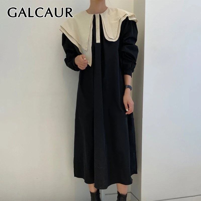 GALCAUR корейский стиль лоскутные хит разноцветное платье для женщин отворот