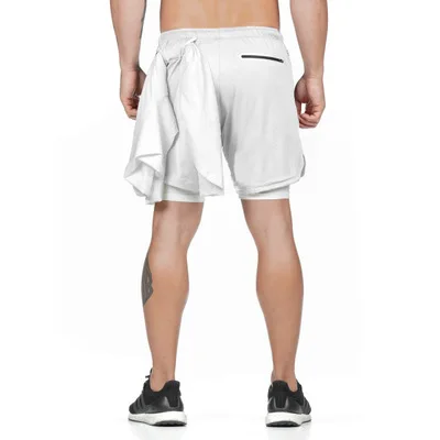 Высококачественные мужские шорты для бега 2 в 1, спортивные Леггинсы, мужские двухслойные быстросохнущие спортивные шорты для бега, спортзала с подвешиванием на спине - Цвет: Белый