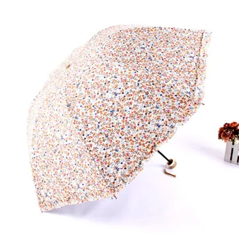 

Three-folding Umbrella Chic Floral Non Automatic Folding Rainproof Waterproof Sunshade Parasol Lovely Flower Colorful Umbrella