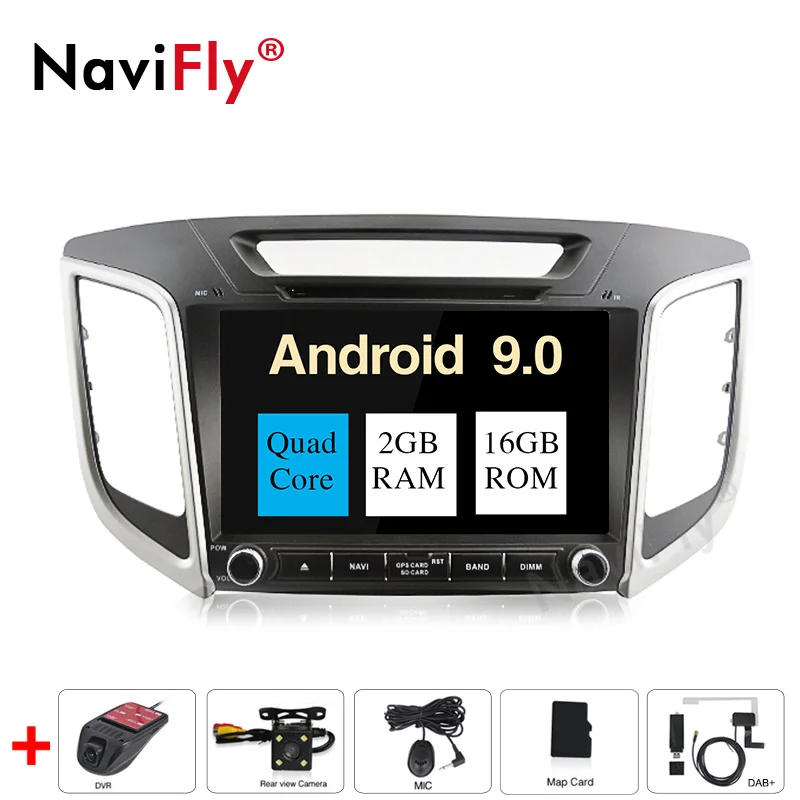 NaviFly Android 9,0 автомобильный мультимедийный плеер " сенсорный экран Авторадио Стерео для HYUNDAI ix25 Поддержка gps навигации - Цвет: 16G camera DVR DAB