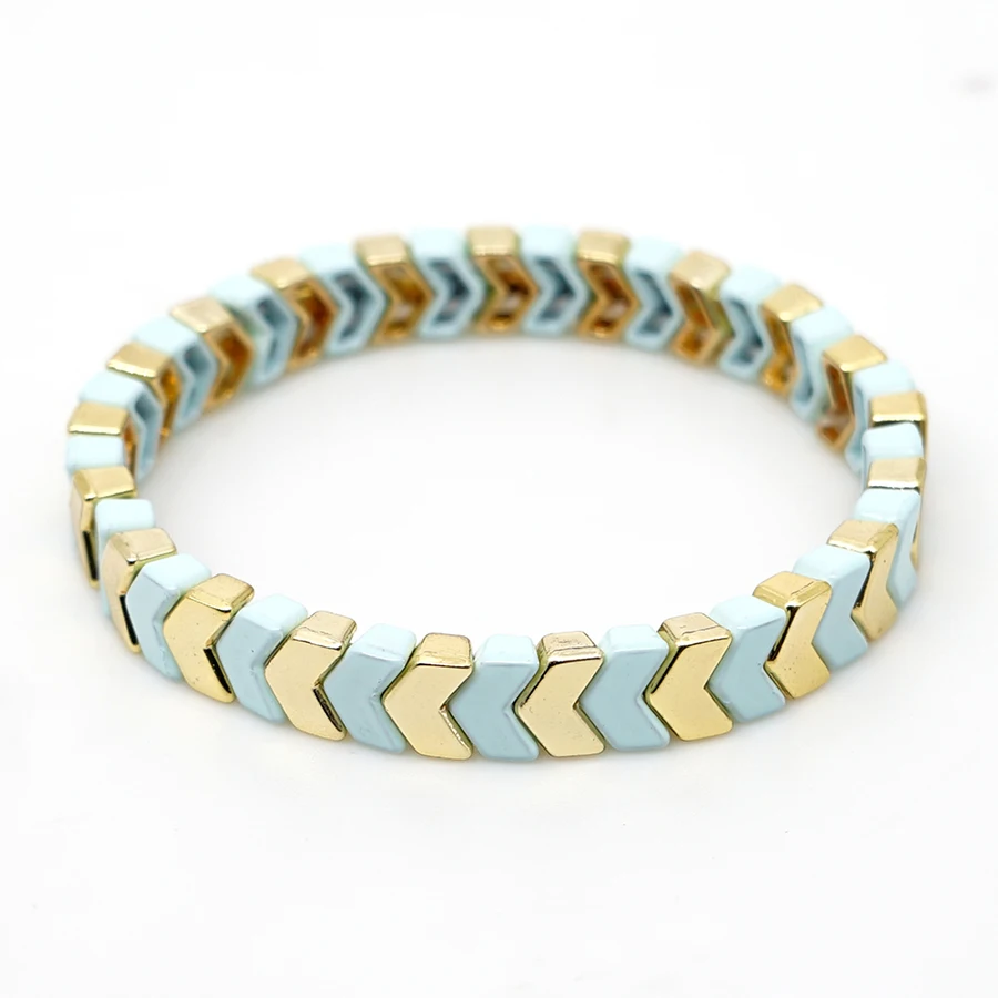 Женский браслет со стрелками, эмалированная плитка, растягивающийся браслет, модный браслет, регулируемые ювелирные изделия, золотой светильник, синий цвет