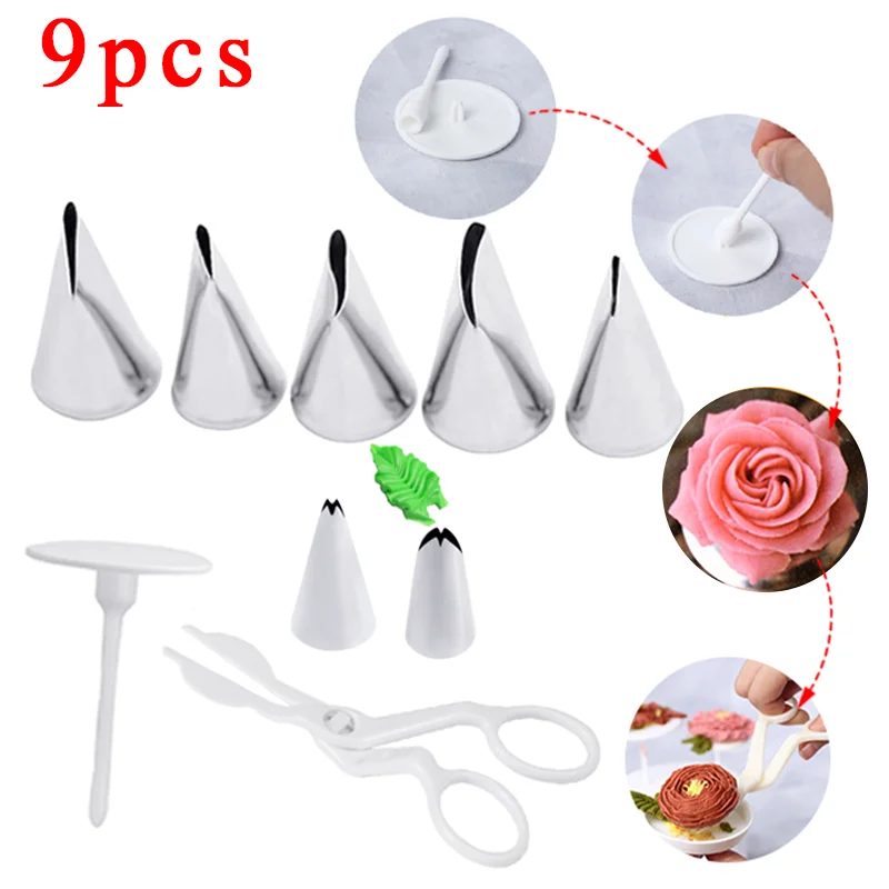 Cake Cream Flower Scissor Tray 7pcs Tulips Rose Nozzle Decor Lifter Fondant Transfer Baking Pastry Tools Set Accessories | Дом и сад
