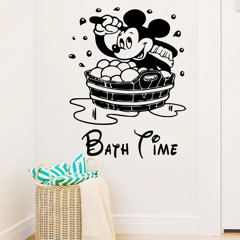 Disney Mickey Mouse Bath Time Waterproof Vinyl Wall Stickers Removable Home Decor For Bath Toilet Kids Bathroom Window Art Decal
