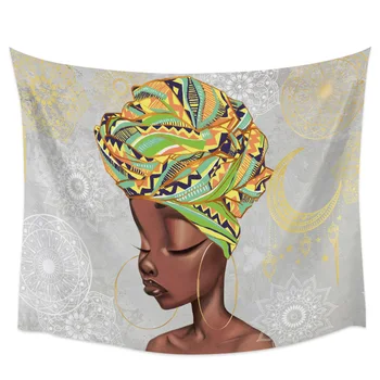 

African Girl Grey Polyester Tapestries Bedspread Tapestry Wall Art Coverlet Blanket Scarf Throw Sheet Towel Window Curtain Dinin