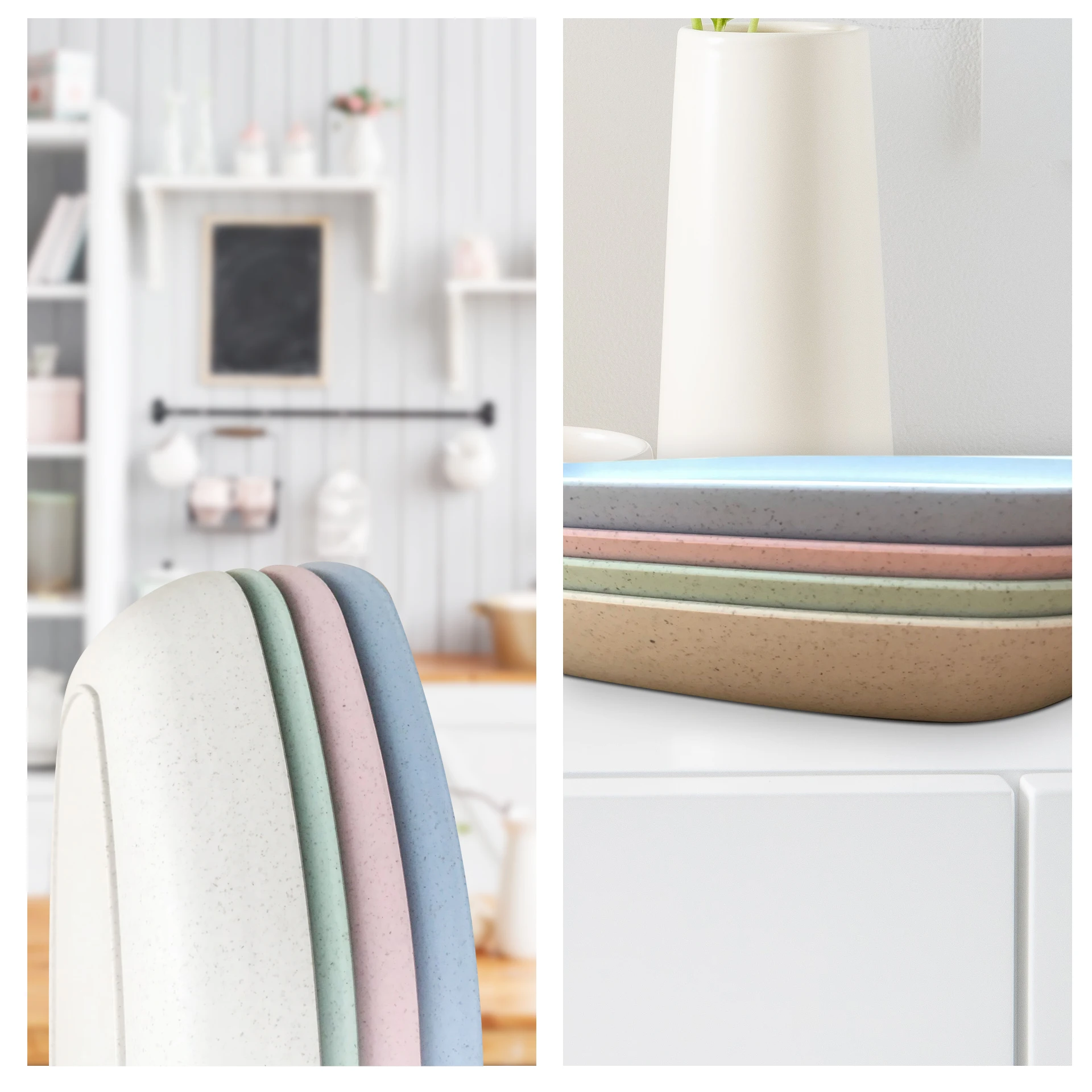 Столовые тарелки из пшеничной соломы набор пластиковых столовых приборов