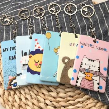 

Student Campus Badge Card Holders with Keychain Cute Cartoon Giraffe/Cat/Lion Plastic Bus ID Card Bank Card Protection Cover
