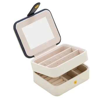 

Travel Jewelry Organizer Box Portable Case Accessories Holder Pouch Built-In Mirror with Environmental Faux Leather for Earring,
