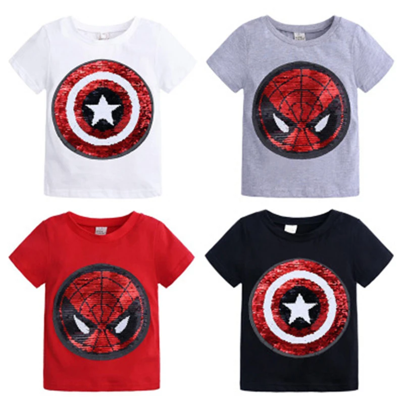 Camiseta con dibujos de superhéroes y lentejuelas para niños, top de Spiderman el Capitán América, cara cambiante|Camisetas| - AliExpress