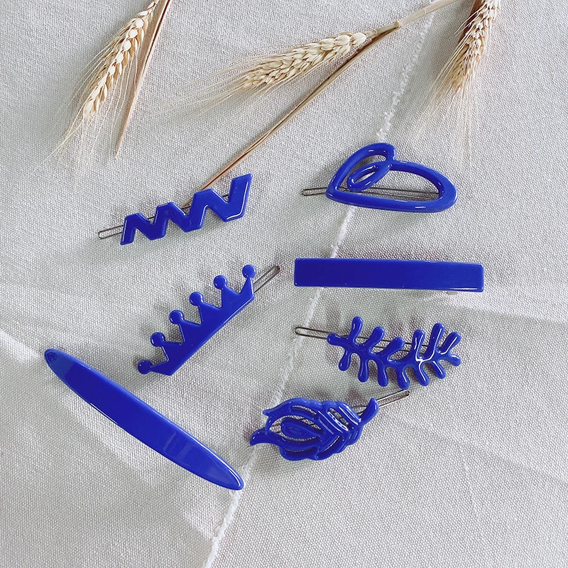 

2020 new 7 styles long-style hairpin Dark blue crown love leaf frog clips spring ponytail clips for women girls