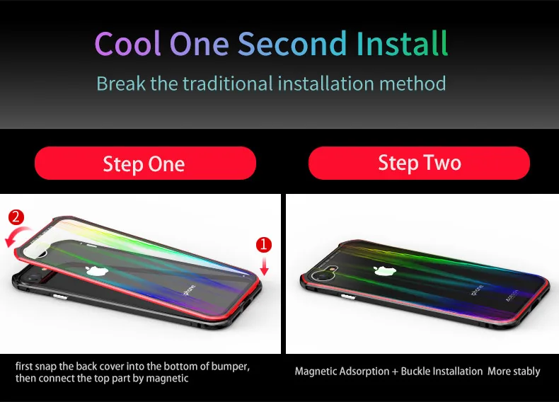 LUPHIE Магнитный чехол с лазером Авроры для iPhone XS X 8 7 Plus, Магнитный чехол s, прозрачная стеклянная задняя крышка для iPhone 7 8, металлический бампер