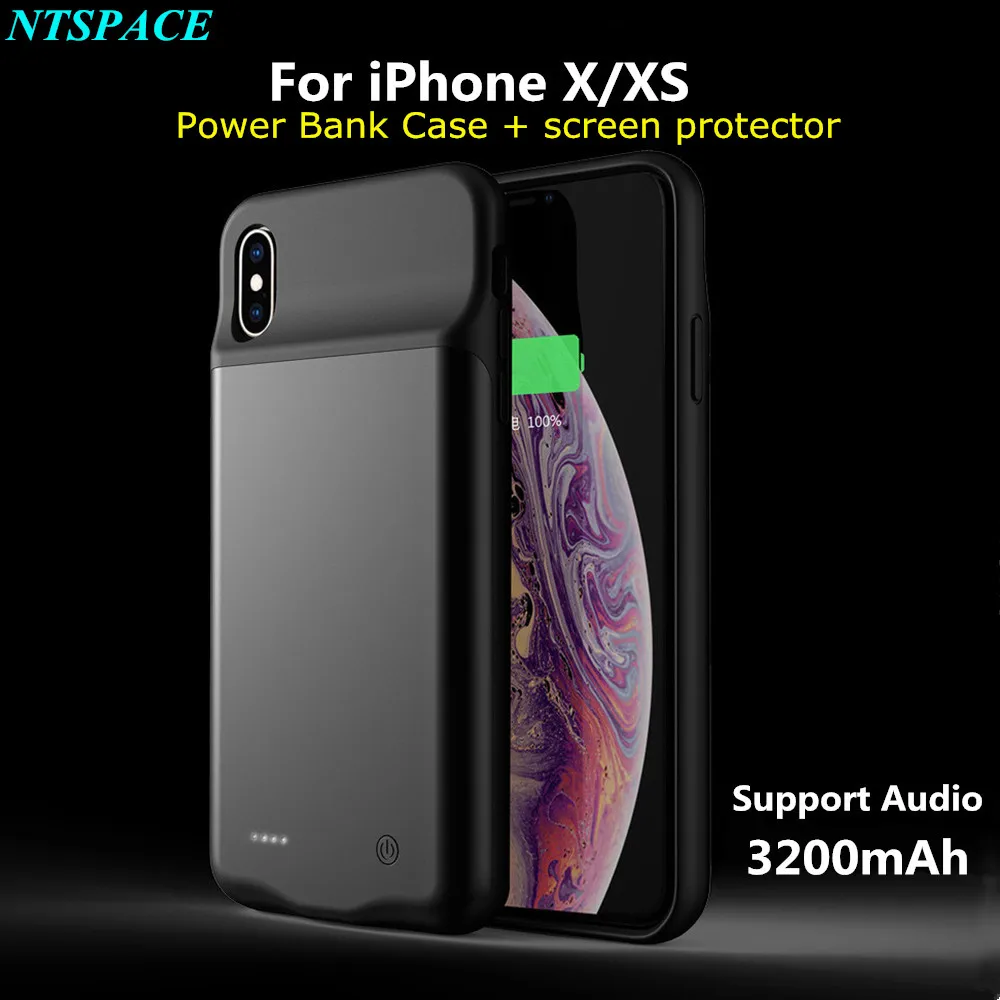 

Portable 3200mAh Battery Case For iPhone XS Silicone Shockproof Battery Charger Cases Slim Power Bank Case For iPhone X Audio