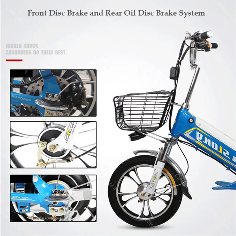 Ebike Электрический 2 колеса велосипед 10A Двойной аккумулятор 48V 350W 16 дюймов