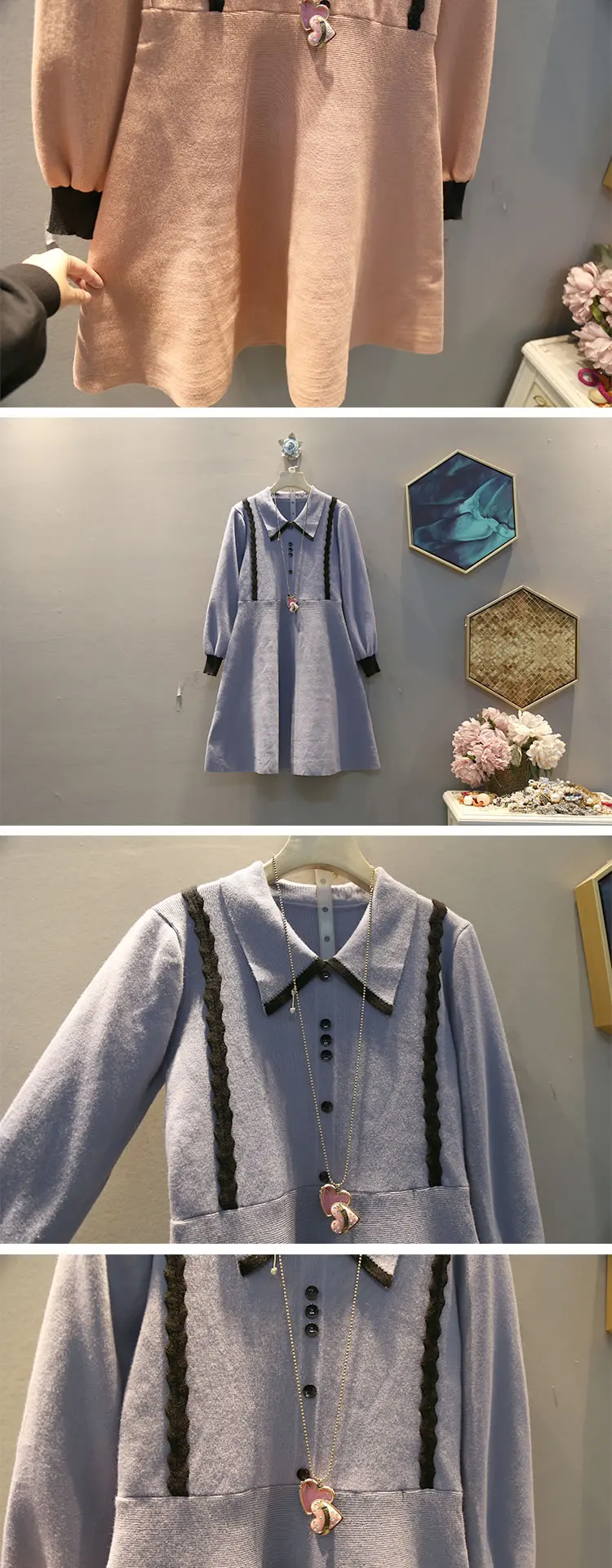 XITAO, корейский стиль, кукольный воротник, женское платье, тонкое, вязаное платье, длинный рукав, элегантная женская одежда,, новая мода, XJ3107