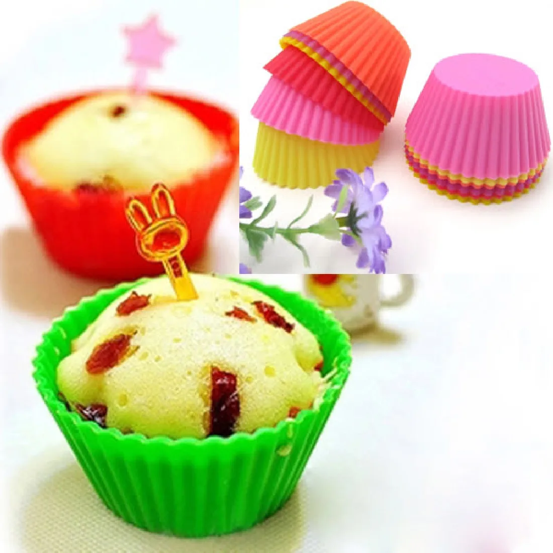 1pcs Heart Round Star Cupcake Silicone Mold Muffin Cake Mold Baking Nonstick and Heat Resistant Reusable 5