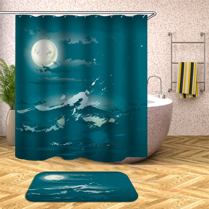 Пляжная занавеска для душа с видом на море, 3D тканевая занавеска для душа, водонепроницаемая занавеска для душа, для украшения дома