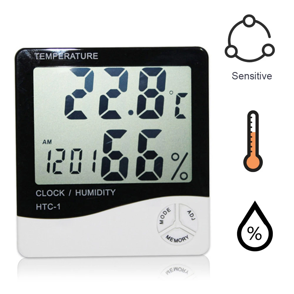 LCD Digital Indoor Room Thermometer Hygrometer Clock Humidity Temperature Meter