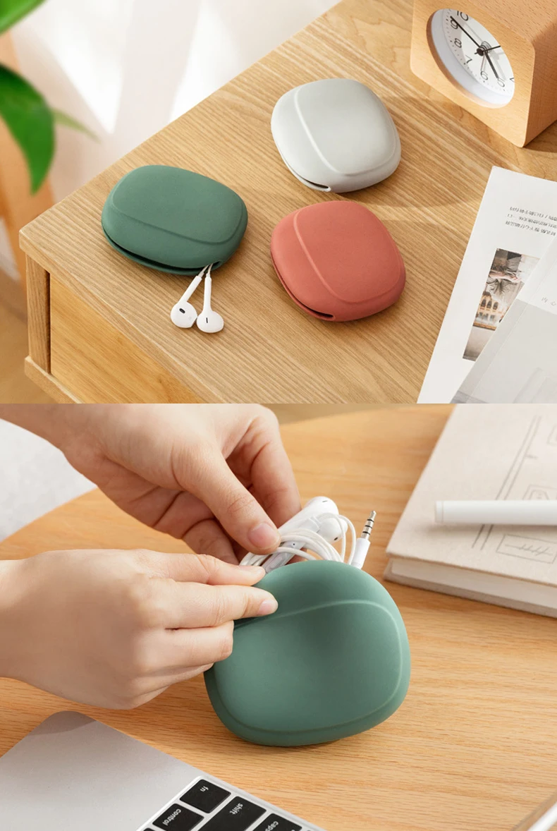 3 Colors Portable Case for Headphones Case Mini Silicone Oval Storage Soft Bag Headset Box for USB Data cable Earphone Case