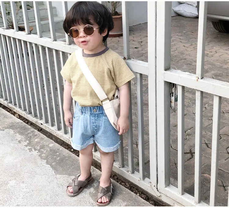 Treebibi Summer New Style CHILDREN'S Trousers Casual Two-color Frayed Edge Denim Shorts Crawler