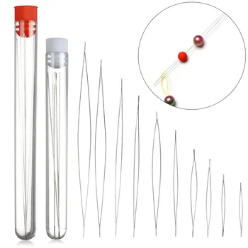 

10 pieces stainless steel beading needles big eye craft hand sewing needles 10 sizes with needle bottle wigs jewelry making tool