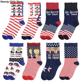 

Stitching Color America National Flag Printed Socks 2020 Men Women Soft Cotton Trump Sock Novelty Personality Funny Long Socks