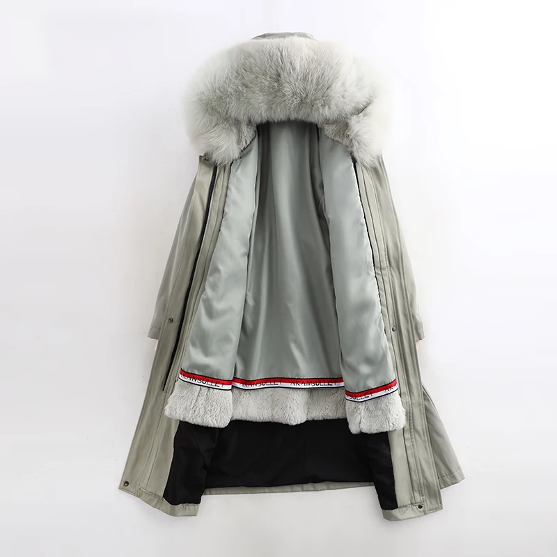 New Winter Women Large Natural Fox Fur Collar Hooded Real rabbit Fur Liner Coat Parkas Outwear Winter Female Lady Jacket