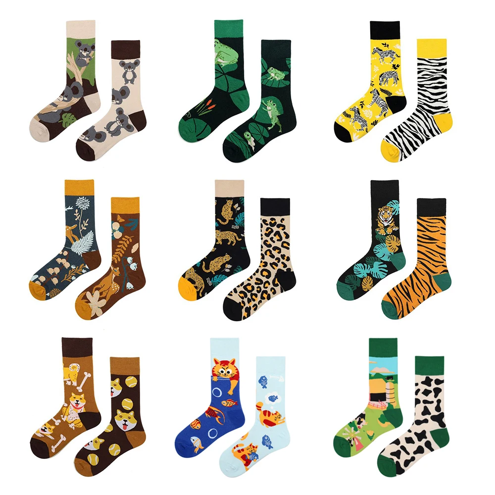 

Colorful Asymmetry Animal Socks Women Men AB Printed Cotton Socks Harajuku Long Funny Socks Unisex Calcetine mujer