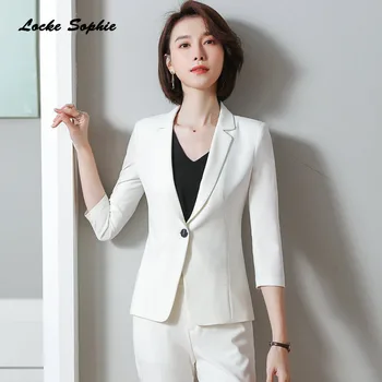 

1pcs Women's Plus size Blazers coats 2020 Summer cotton blend Middle sleeve Suits jackets ladies Skinny Blazers Suits coats