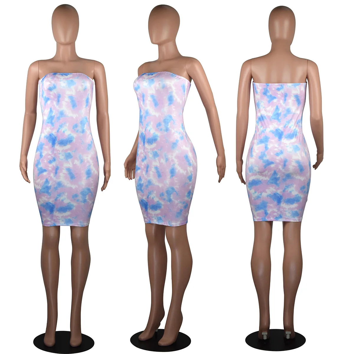 Womens Print Tube Dress Summer Sexy Off-Shoulder Sleeveless Dresses Slim High Waist Clubwear Mini Pencil Dresses Without Mask