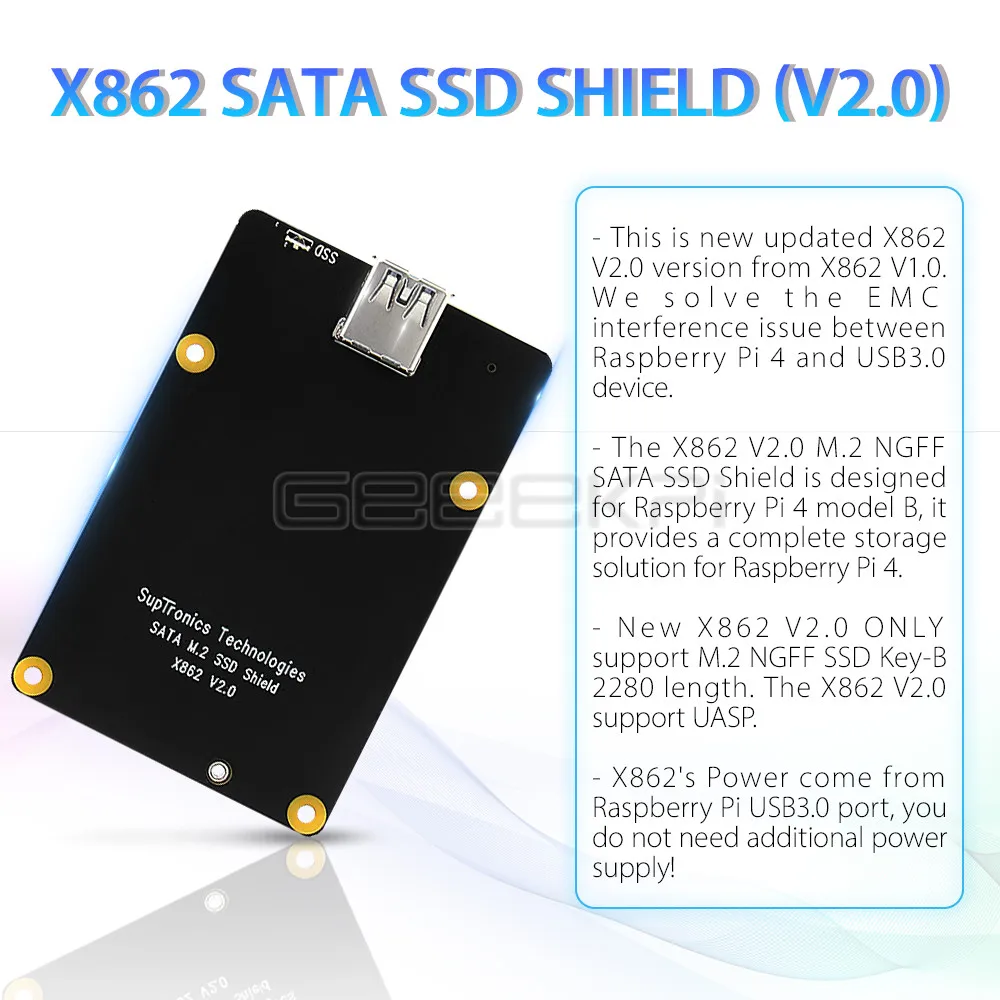 Geeekpi Raspberry pi X862 M.2 Ngff 2280 Sata Ssd Placa de Expansão com Usb 3.1 Jumper para Raspberry pi 4b Modelo b - Imagem 3