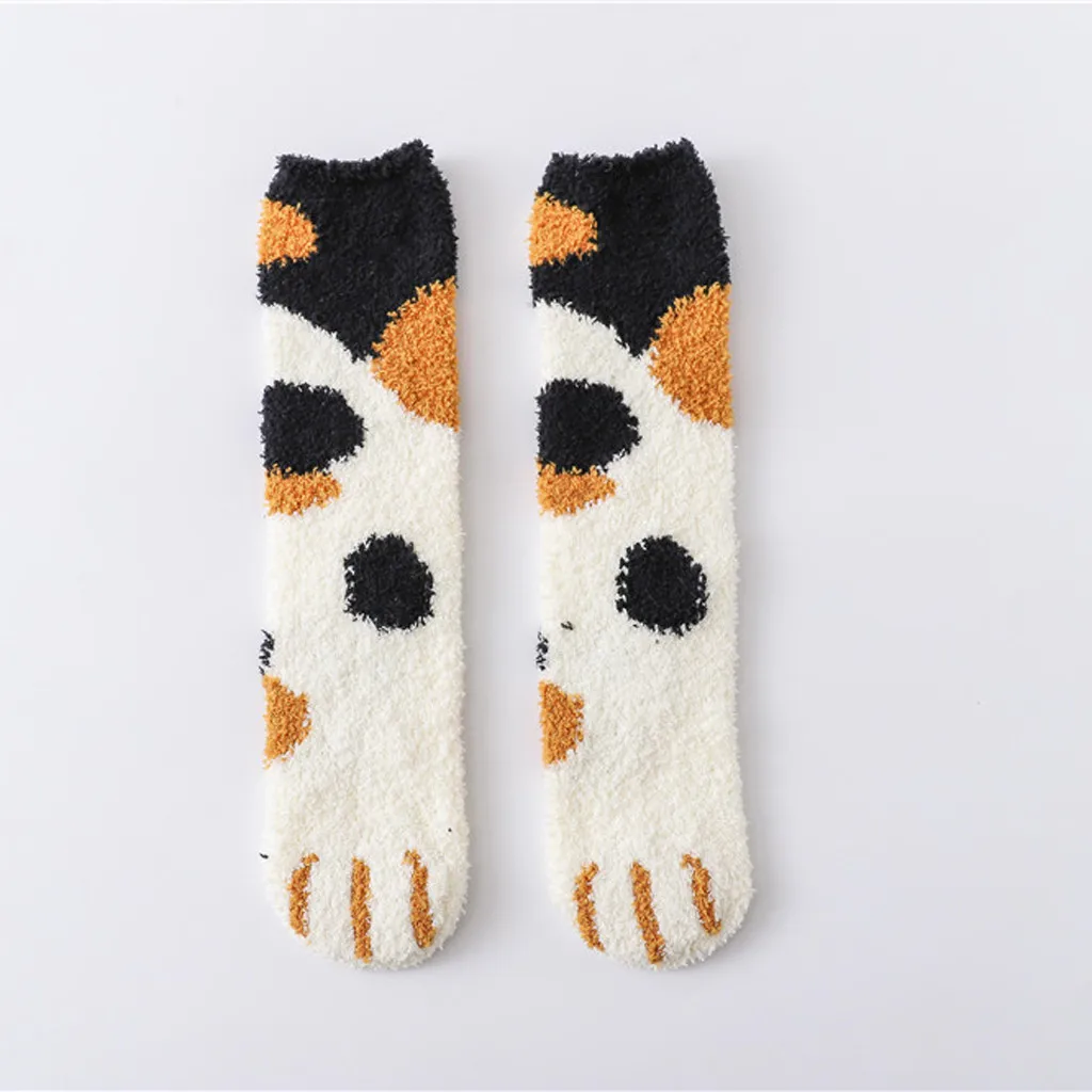 Womail мужские и wo Мужские Зимние коралловые носки с принтом в виде лап кошки плюс бархатные теплые домашние носки для сна носки-тапочки черные