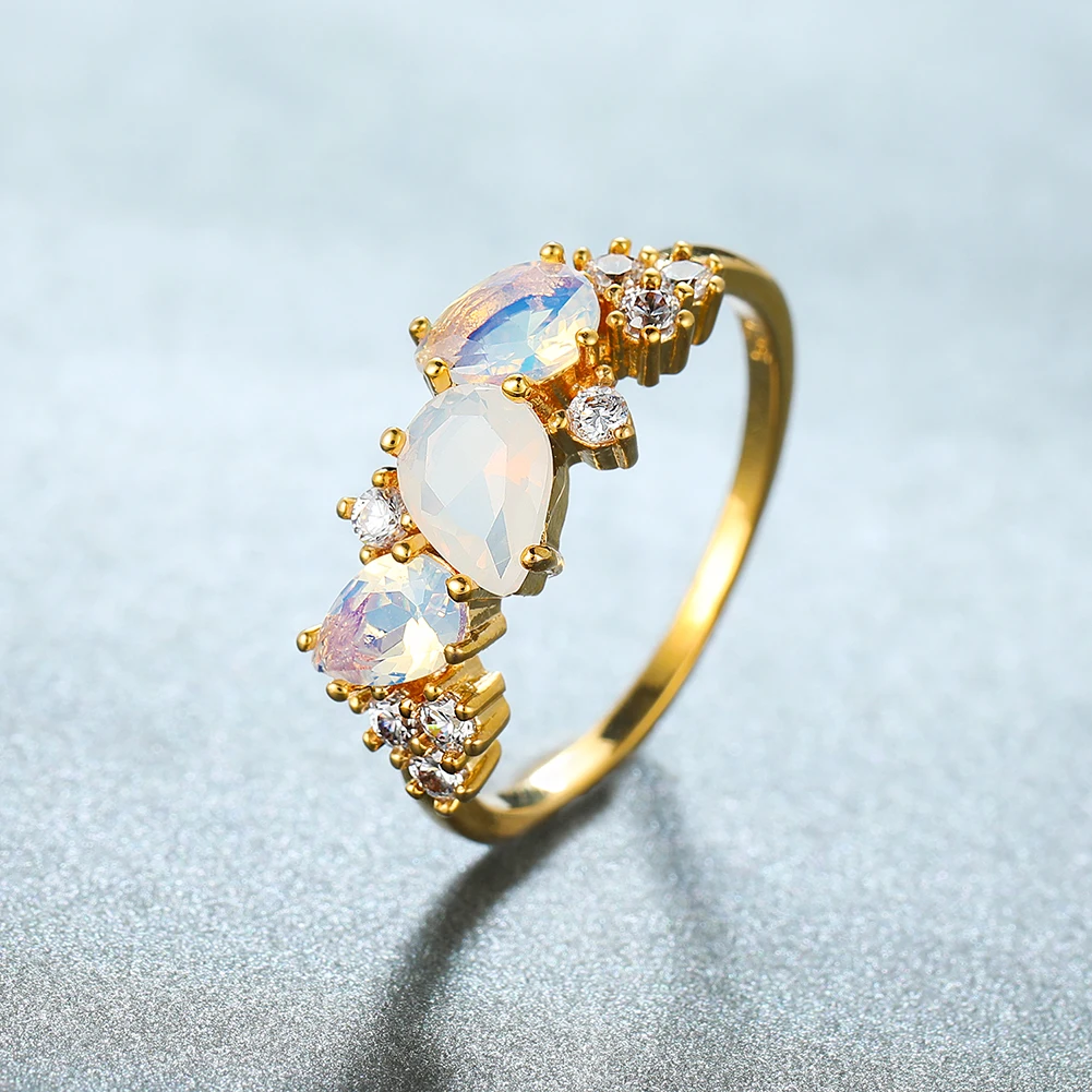 Vintage Female White Crystal Moonstone Jewelry Cute Gold Color Wedding Rings For Women Luxury Engagement Valentines Day Gift wedding rings,womens ring,finger rings,jewelry rings,ring jewelry