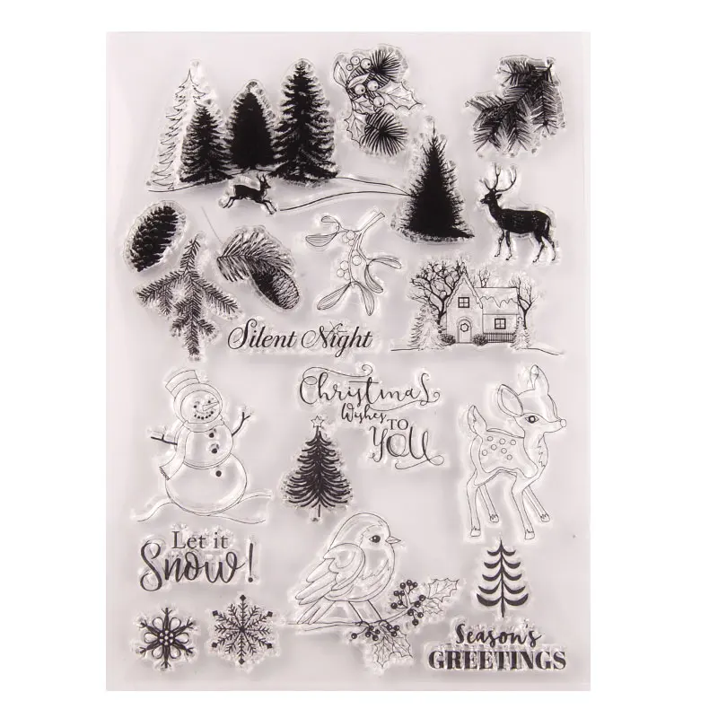 Прозрачные штампы Merry Christmas Tree Snow Clear Stamp силиконовый Скрапбукинг для создания открыток альбом для рукоделия штамп