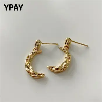 

YPAY 100% Real 925 Sterling Silver Stud Earrings for Women Girls Korea Irregular Moon Shape Earring Fine Party Jewelry YME757