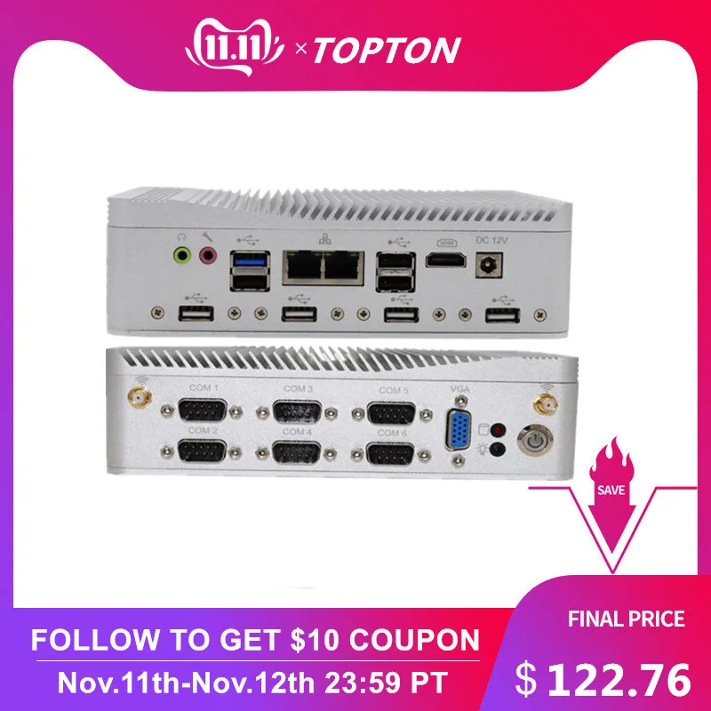 

24 Hours Industrial Fanless Mini PC i7 i5 J1900 Win 10 Pro Linux 2*Intel Lans RS232/485 COM HDMI VGA USB WiFi Watch Dog 3G/4G
