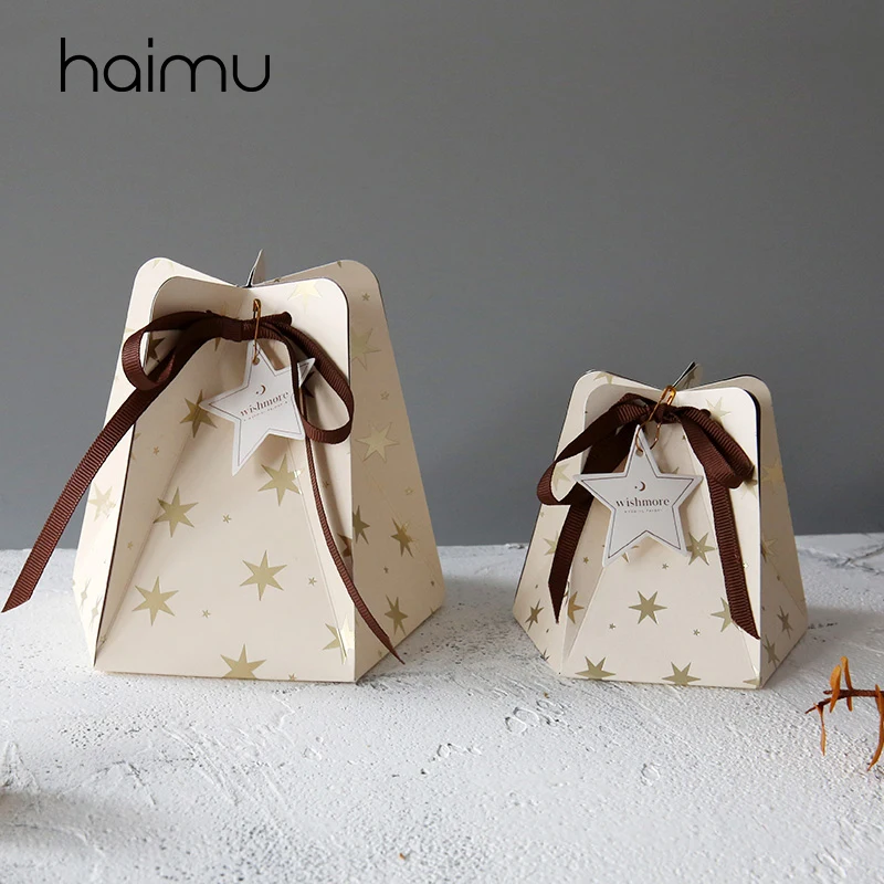 10pcs Gold Stamping Star Pentagon Gift Box Wedding Favor Candy Chocolate Packaging Box Dessert Sugar Packing Boxes