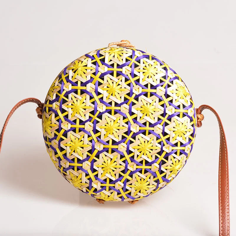 Sac rond en paille de bambou - Jaune