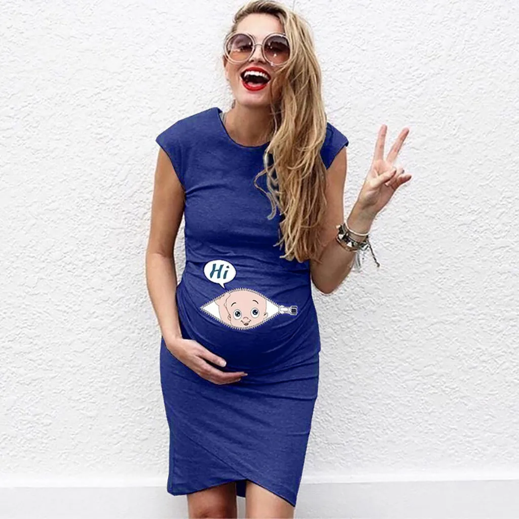 Vestido de maternidad sin mangas para mujer embarazada, ropa informal con  estampado de letras de dibujos animados