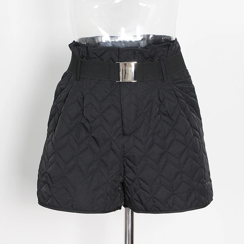 ECRURANI Solid Casual Shorts For Women High Waist Sashes Loose Ruched Minimalist Short Pants Females Clothing 2021 Fashion Style