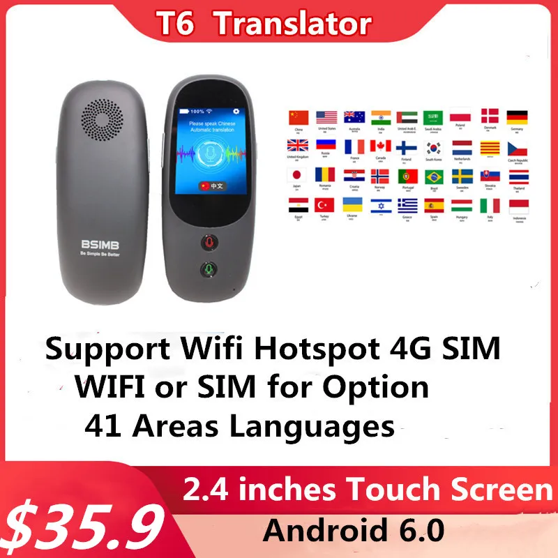 2 4 ''сенсорный экран 4G SIM T6 портативный электронный голосовой переводчик