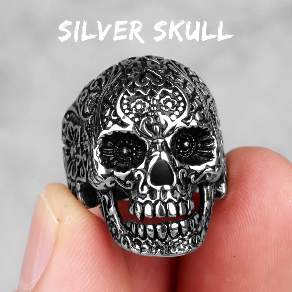 Men's Gothic Stainless Steel Skull Ring - Punk Hip Hop Jewelry Gift