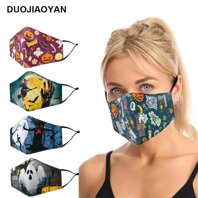 

3 Pcs 3D Printed Cosplay Cotton Face Mask PM2.5 Filter Costume Party Helloween Personality Mask Devil Gost Washable Masquerade