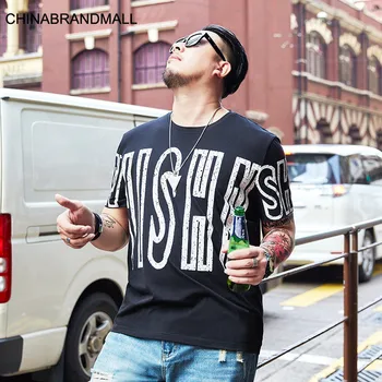 

super Brand Big size Fat Man Top Male Plus Fat Plus Most Of Them Sleeve Loose Round Neck English Printing Short Sleeve T Shirt
