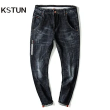 KSTUN Боковые Полосатые джинсы мужские уличная темно-синие тонкие прямые стрейч мото-байкерские джинсы для мальчиков хип-хоп ковбойские джинсы Hmmbre